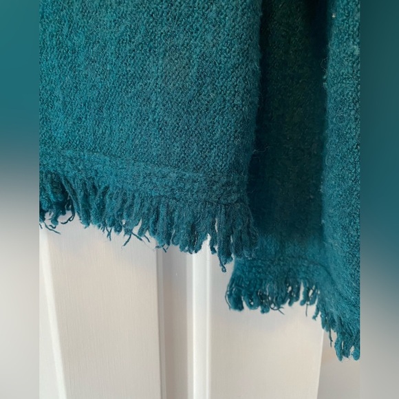 Anthropologie Teal Wool Blend Fringed Edge Sweater Size XS - Picture 2 of 8